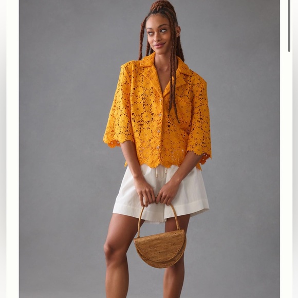 MAEVE LACE HALF-SLEEVE BUTTONDOWN SHIRT - Picture 1 of 6